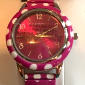 Isaac Mizrah LIVE Boysenberry Polka Dot Elastic Watch